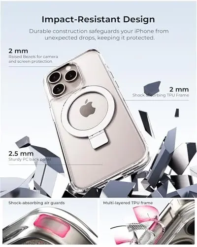 Upcommon Flex Stand Case for iPhone 16 Pro Max, Built-in Kickstand, MagSafe Compatible, Slim Protective Cover, Shockproof (Clear) - 5