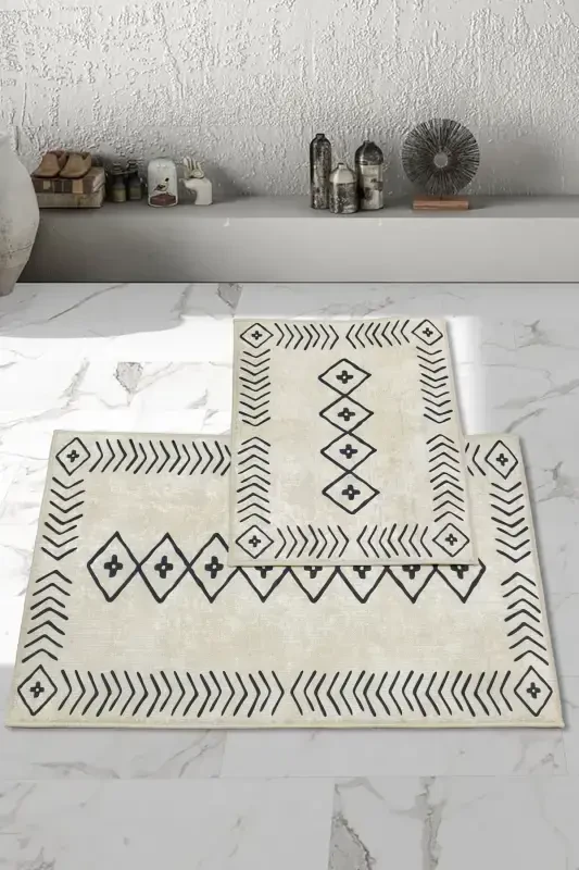 Sirg'almagan taglikli, yuviladigan 2 dona 60x100 - 50x60 hammom gilamcha to'plami - 2