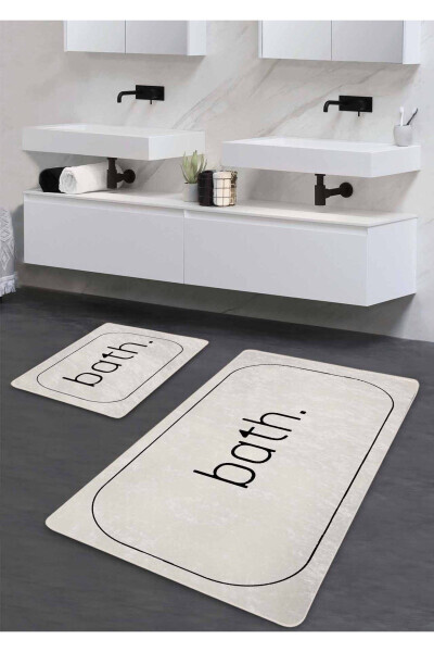 Sirg'almaydigan taglik, yuviladigan 2 dona hammom gilamcha - Ekru Bath naqshli 60*100 sm - 50*60 sm - PILLOVELAND