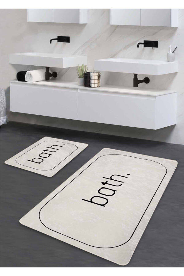 Sirg'almaydigan taglik, yuviladigan 2 dona hammom gilamcha - Ekru Bath naqshli 60*100 sm - 50*60 sm - 1