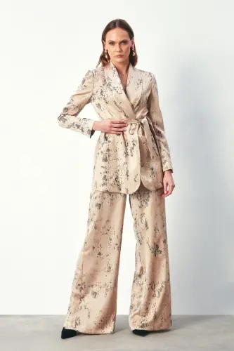 Широкие брюки с ярким рисунком - БЕЖЕВЫЙ - 3