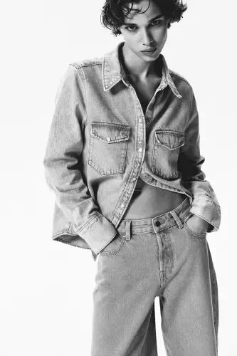 Широкие джинсы - светло-серый - 5