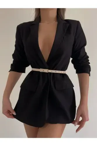 Широкий тонкий женский ремень с золотой пряжкой, ремень для куртки, ремень для платья, ремень для рубашки - БЕЖЕВЫЙ - FIORI (1)