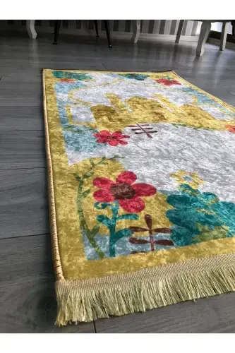 Sirpanmaydigan Taglik Mashinada Yuviladigan Digital Bosmali Sajda 70x120sm-Sariq - 3