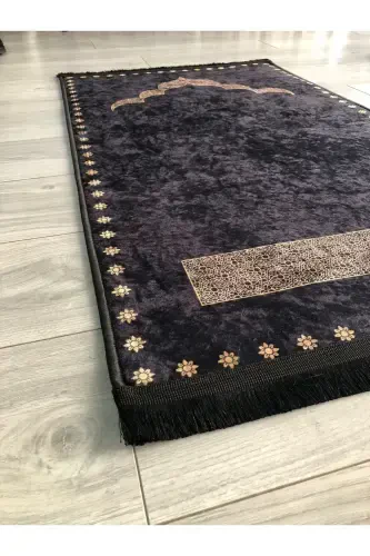 Sirpanmaydigan Taglik Mashinada Yuviladigan Raqamli Bosmali Sajda 70x120sm-Qora - 3