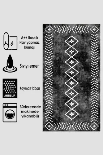 Sirpanmaydigan taglik Yuviladigan 2 dona 60x100 - 50x60 Hammom gilami gilam hojatxona to'plami-Qora - THALIA HOME (1)