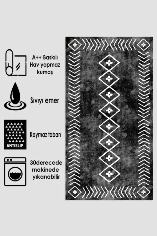 Sirpanmaydigan taglik Yuviladigan 2 dona 60x100 - 50x60 Hammom gilami gilam hojatxona to'plami-Qora - 2