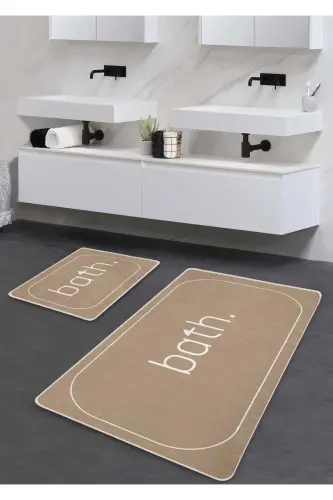 Sirpanmaydigan taglik Yuviladigan 2 dona hammom gilami - Bej Bath naqshli 60*100 Sm - 50*60 Sm-Bej 