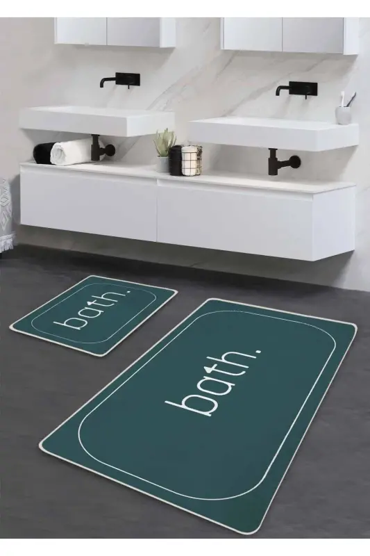 Sirpanmaydigan taglik, yuviladigan 2 qismli hammom gilami - neft ko'k Bath naqshli 60*100 sm - 50*60 sm - neft ko'k - PILLOVELAND