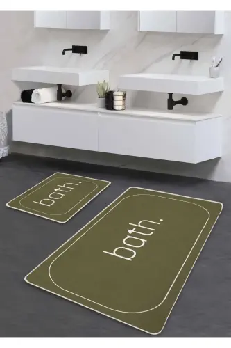 Sirpanmaydigan taglik Yuviladigan 2 qismli hammom gilami - Xaki Bath naqshli 60*100 Sm - 50*60 Sm-Xaki 