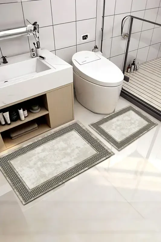 Sirpanmaydigan taglik, yuviladigan lavabo oldidagi gilamcha, hammom gilamchasi, dush kabinasi oldidagi gilamcha-bej - COMFORTCO