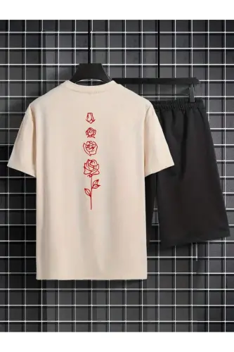 sırt baskılı alt ust şortlu oversize takım-bejvesiyah - TRENDGAR (1)