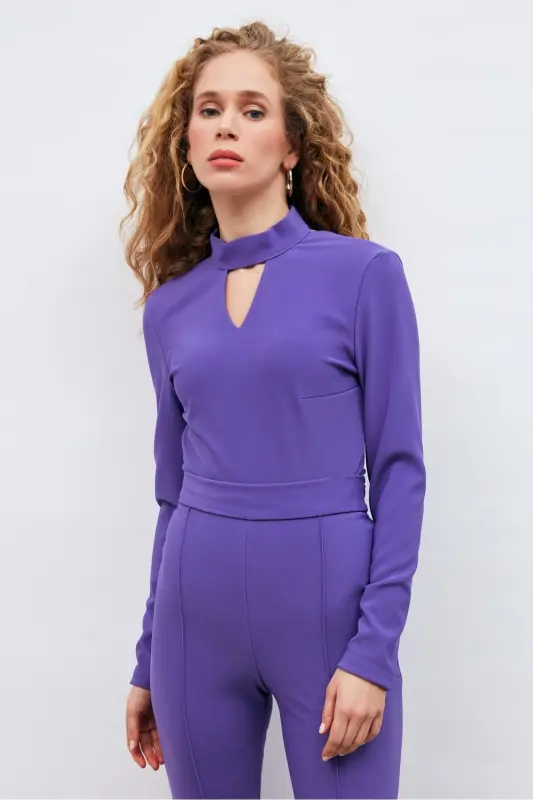 Sırt Detaylı Bodysuit Bluz - Mor - MOR - SATEEN