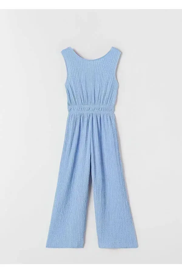 Sırtı Pencere Detaylı Kız Çocuk Kolsuz Tulum-MAVİ - 6