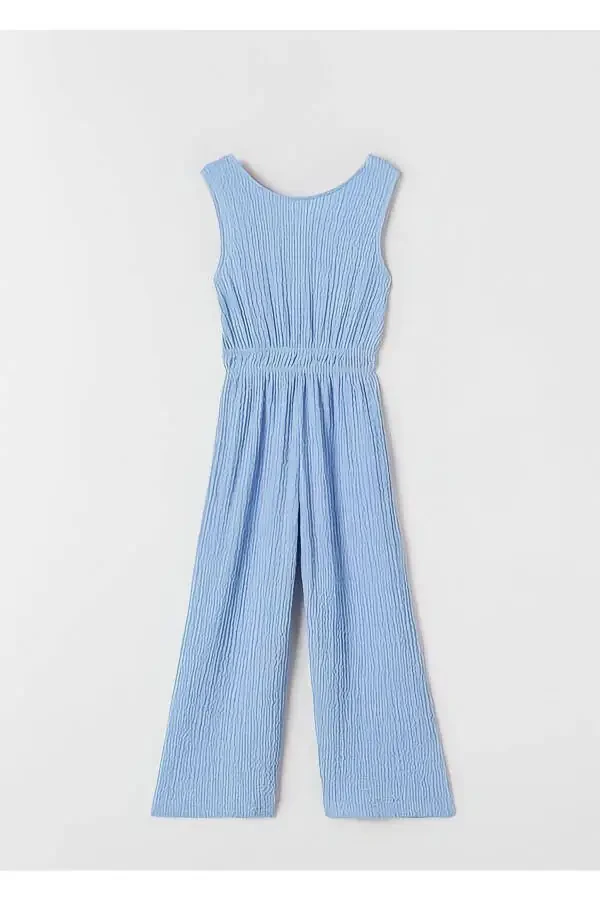 Sırtı Pencere Detaylı Kız Çocuk Kolsuz Tulum-MAVİ - 1