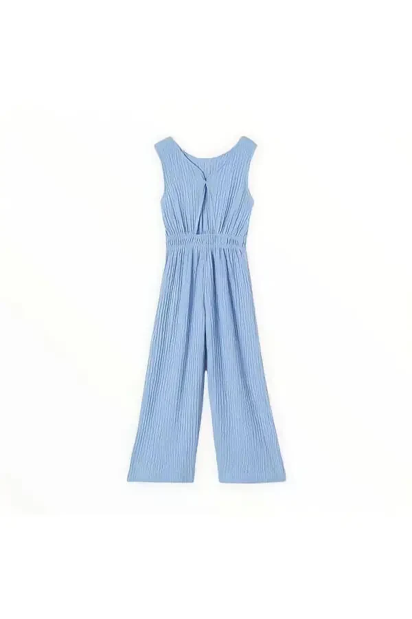 Sırtı Pencere Detaylı Kız Çocuk Kolsuz Tulum-MAVİ - 2