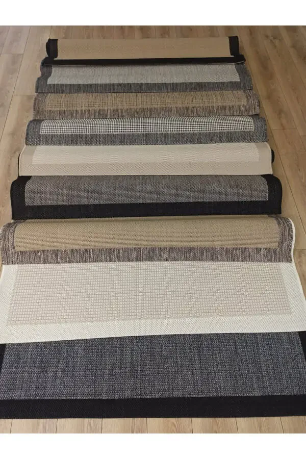 Sisal 9715 Kulrang / Qora Chegarali Jut Sisal Gilam - 7