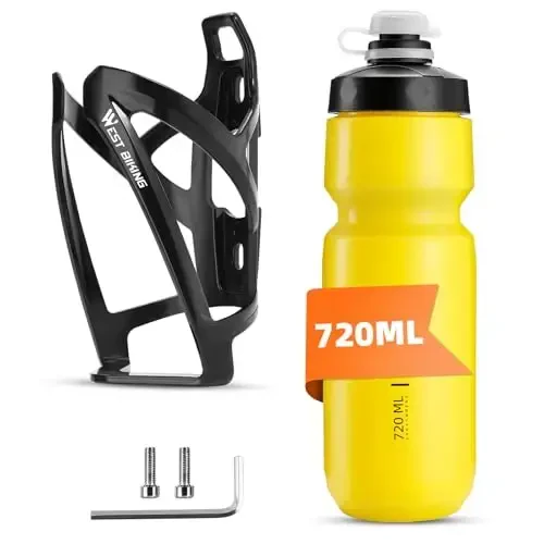 Bike Water Bottle Cage with Bottle, Durable Ultralight Plastic Water Drink Holder Rack, Lightweight PC Water Bottle Holder for Bicycle, Cycling Bottle Holder Cages for MTB, Road Bike(Yellow) 