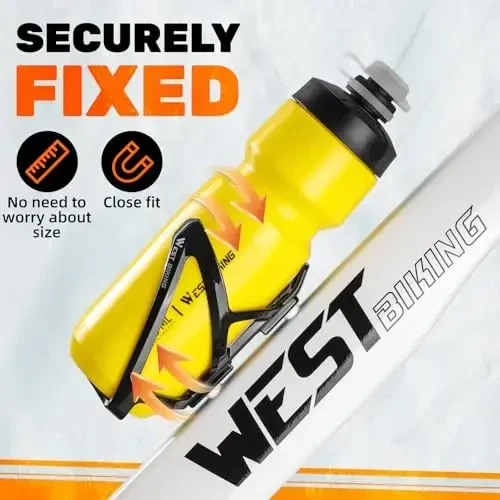 Bike Water Bottle Cage with Bottle, Durable Ultralight Plastic Water Drink Holder Rack, Lightweight PC Water Bottle Holder for Bicycle, Cycling Bottle Holder Cages for MTB, Road Bike(Yellow) - 2