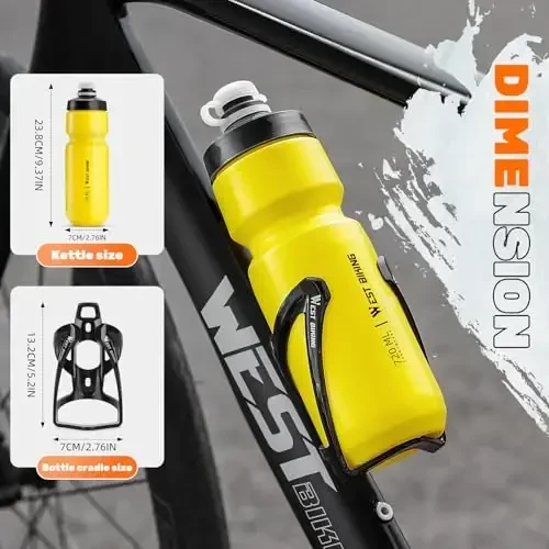 Bike Water Bottle Cage with Bottle, Durable Ultralight Plastic Water Drink Holder Rack, Lightweight PC Water Bottle Holder for Bicycle, Cycling Bottle Holder Cages for MTB, Road Bike(Yellow) - 7