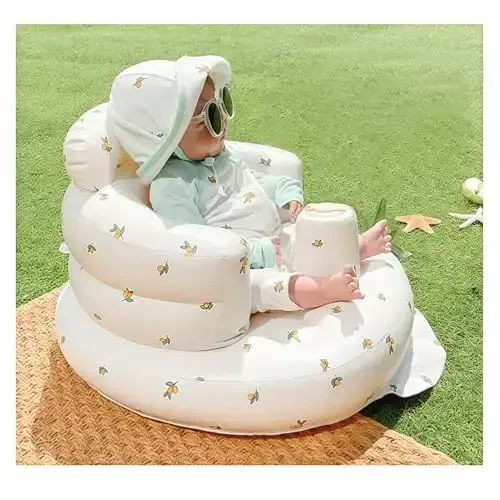 Inflatable Baby Chair, AirSwim Baby Inflatable Seat for Babies 3 Months and Up Summer Inflatable Baby Seat for Sitting Up, Blow Up Baby Floor Seat with Built in Air Pump, Orange - 5