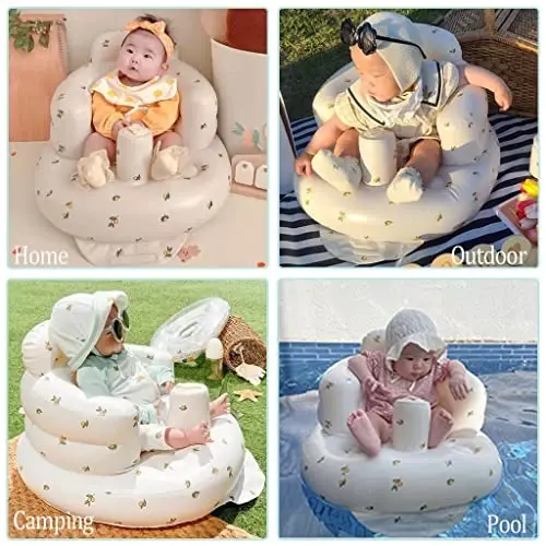 Inflatable Baby Chair, AirSwim Baby Inflatable Seat for Babies 3 Months and Up Summer Inflatable Baby Seat for Sitting Up, Blow Up Baby Floor Seat with Built in Air Pump, Orange - 3