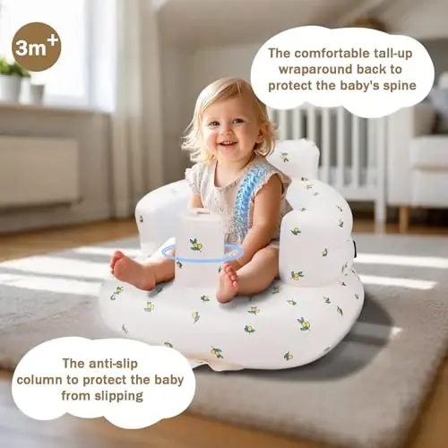 Inflatable Baby Chair, AirSwim Baby Inflatable Seat for Babies 3 Months and Up Summer Inflatable Baby Seat for Sitting Up, Blow Up Baby Floor Seat with Built in Air Pump, Orange - 4