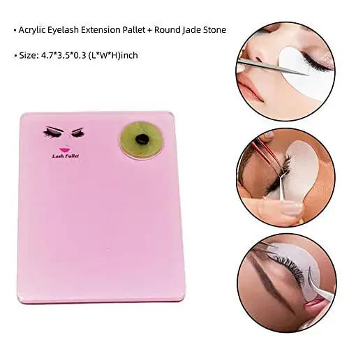 Sisiter 2-in-1 Acrylic Eyelash Extension Pallet + Round Jade Stone Set Eyelash Grafting Tool Pad Lash Tray Gasket (Pink) - 3