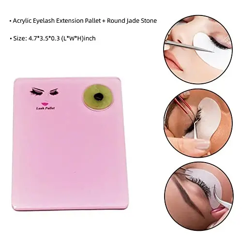 Sisiter 2-in-1 Acrylic Eyelash Extension Pallet + Round Jade Stone Set Eyelash Grafting Tool Pad Lash Tray Gasket (Pink) - 3