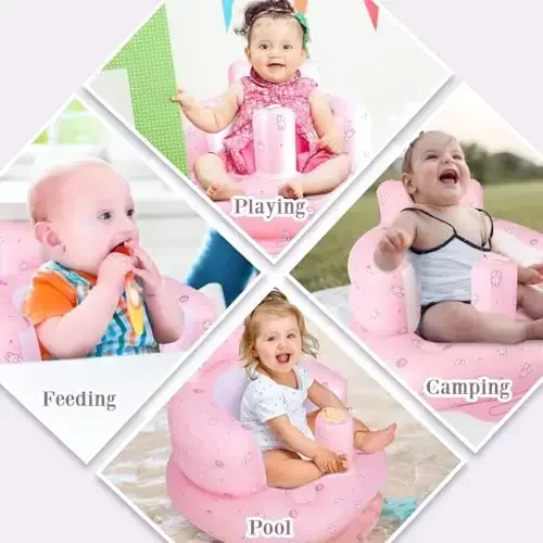 Inflatable Baby Chair, Inflatable Baby Seat for Babies 3 Months and Up, Summer Blow Up Chair with Built in Air Pump, Infant Floor Seats for Learning to Sit, Palying, Camping, Strawberry - 5