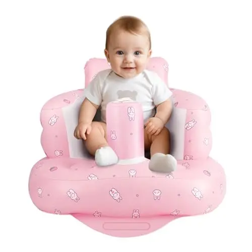 Inflatable Baby Chair, Inflatable Baby Seat for Babies 3 Months and Up, Summer Blow Up Chair with Built in Air Pump, Infant Floor Seats for Learning to Sit, Palying, Camping, Strawberry 
