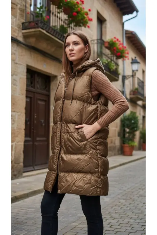 Şişme Yelek Kapşonlu Şişme Yelek Kapüşonlu Kolsuz Şişme Yelek Mont Kaban-TabaKargo - MODAMİA