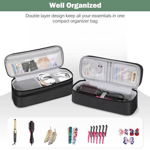 SITHON Double-Layer Travel Carrying Case for Shark FlexStyle/SmoothStyle, Water Resistant Storage Organizer Bag for Airwrap Styler, Also for Revlon One-Step Hair Dryer (Bag Only) (Black) - 3