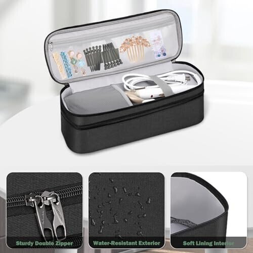 SITHON Double-Layer Travel Carrying Case for Shark FlexStyle/SmoothStyle, Water Resistant Storage Organizer Bag for Airwrap Styler, Also for Revlon One-Step Hair Dryer (Bag Only) (Black) - 5