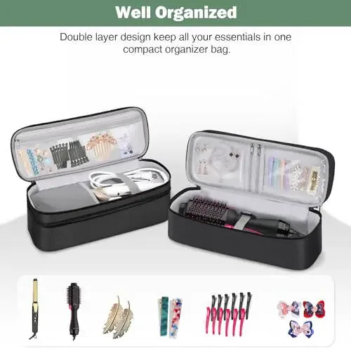 SITHON Double-Layer Travel Carrying Case for Shark FlexStyle/SmoothStyle, Water Resistant Storage Organizer Bag for Airwrap Styler, Also for Revlon One-Step Hair Dryer (Bag Only) (Black) - 3