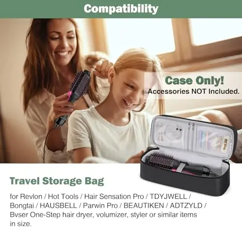 SITHON Double-Layer Travel Carrying Case for Shark FlexStyle/SmoothStyle, Water Resistant Storage Organizer Bag for Airwrap Styler, Also for Revlon One-Step Hair Dryer (Bag Only) (Black) - 2