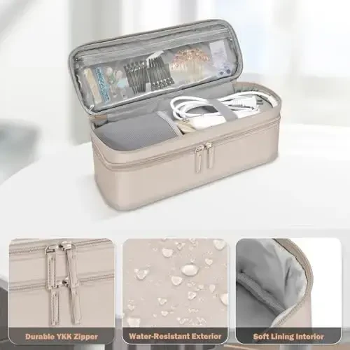 SITHON Double-Layer Travel Carrying Case for Shark FlexStyle/SmoothStyle, Water Resistant Storage Organizer Bag for Airwrap Styler, Also for Revlon One-Step Hair Dryer (Bag Only) (Champagne) - 5
