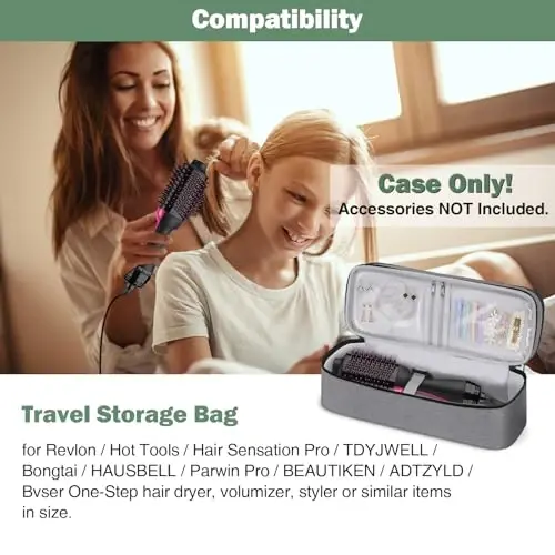 SITHON Double-Layer Travel Carrying Case for Shark FlexStyle/SmoothStyle, Water Resistant Storage Organizer Bag for Airwrap Styler, Also for Revlon One-Step Hair Dryer (Bag Only) (Gray) - 2