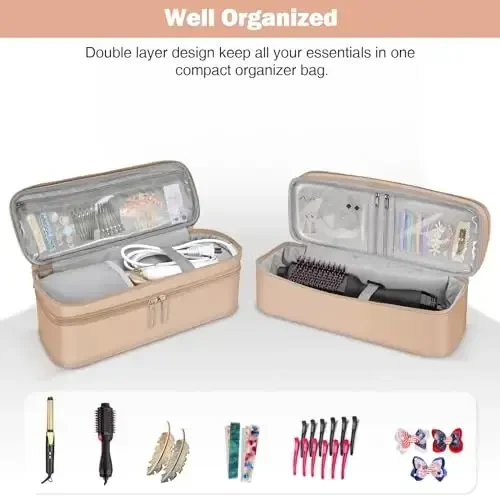 SITHON Double-Layer Travel Carrying Case for Shark FlexStyle/SmoothStyle, Water Resistant Storage Organizer Bag for Airwrap Styler, Also for Revlon One-Step Hair Dryer (Bag Only) (Rose Gold) - 3
