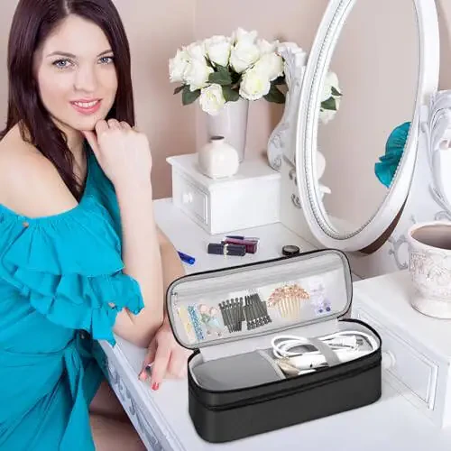 SITHON Ikki Qavatli Sayohat Tashish Xaltasi Shark FlexStyle/SmoothStyle Uchun, Su O'tkazmaydigan Saqlash Tartibga Solish Xaltasi Airwrap Soch To'g'rilovchi Uchun, Shuningdek Revlon Bir Qadamli Soch Quritgich Uchun (Faqat Xalta) (Qora) - 6