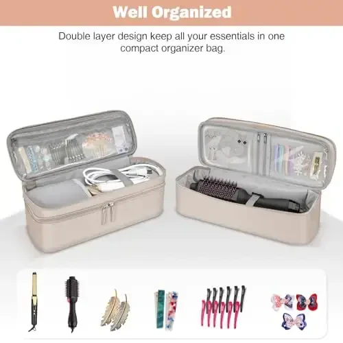 SITHON Shark FlexStyle/SmoothStyle uchun ikki qavatli sayohat sumkasi, Airwrap Styler uchun suv o'tkazmaydigan saqlash organizatori sumkasi, shuningdek Revlon One-Step soch quritgich uchun (faqat sumka) (Champagne) - 3