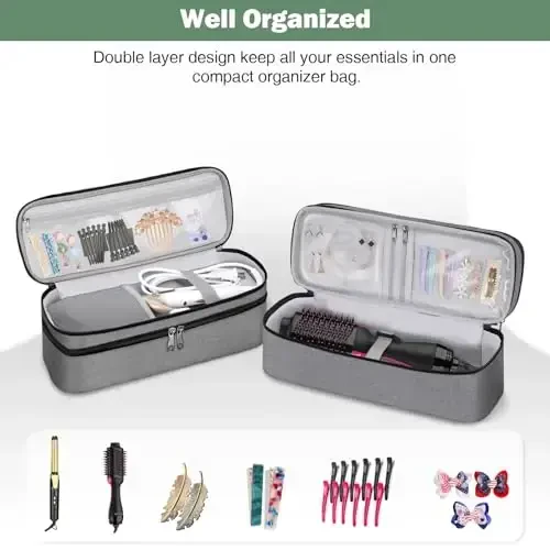 SITHON Shark FlexStyle/SmoothStyle uchun ikki qavatli sayohat sumkasi, Airwrap Styler uchun suv o'tkazmaydigan saqlash organizatori sumkasi, shuningdek Revlon One-Step sochlarini fen mashinasi uchun (faqat sumka) (kulrang) - 3