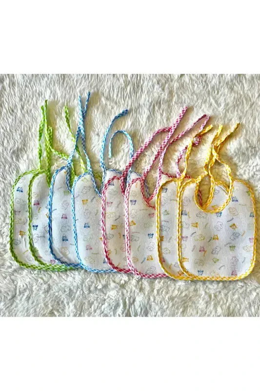 Sıvı Geçirmez Bağcıklı Karışık Desenli 8 Adet Kız Erkek Mama Önlük - 2