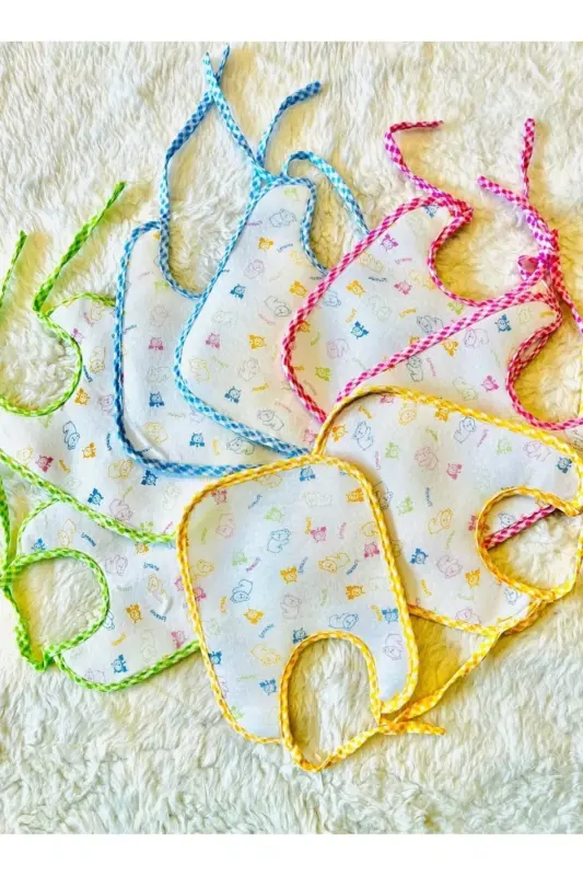 Sıvı Geçirmez Bağcıklı Karışık Desenli 8 Adet Kız Erkek Mama Önlük - ANNE DOKUNUŞU GIBI KUZUM BEBE