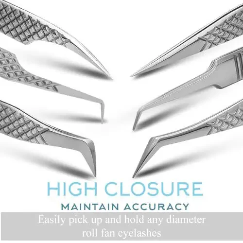 SIVOTE 6-Pack Professional Lash Extension Tweezers Set Japanese Steel, Silver - 3