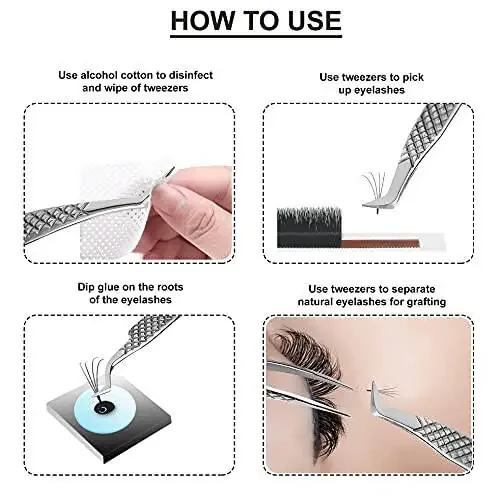 SIVOTE 6-Pack Professional Lash Extension Tweezers Set Japanese Steel, Silver - 4