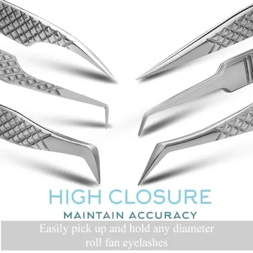 SIVOTE Eyelash Extension Tweezers Fiber Tips Japanese Steel, Set of 6 – Curved, Dolphin, 90° 45° Volume Boot & Slight Curved Tweezer – Professional Lash Tweezers for Lash Extensions Silver - 3