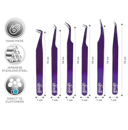 SIVOTE Eyelash Extension Tweezers Fiber Tips, Set of 6, Curved, Dolphin, 90 Degree 45 Degree, Volume Boot & Slight Curved Tweezer, Rose Gold - 4