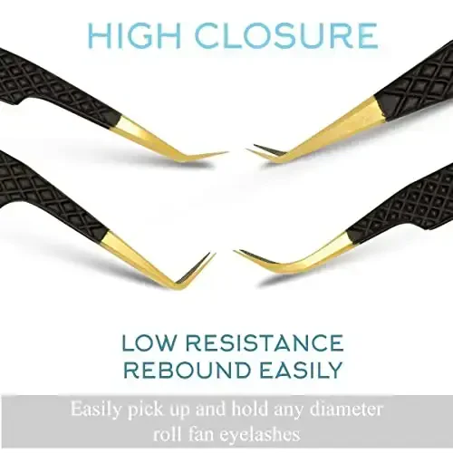 SIVOTE Fiber Tip Lash Tweezers for Eyelash Extensions with Diamond Grip, Black, Set of 4 - Precise Tips Japanese Steel for Classic, Volume & Mega Volume Lashes, Anti-Rust - Ideal for Lash Artists - 3