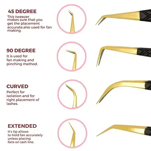SIVOTE Fiber Tip Lash Tweezers for Eyelash Extensions with Diamond Grip, Black, Set of 4 - Precise Tips Japanese Steel for Classic, Volume & Mega Volume Lashes, Anti-Rust - Ideal for Lash Artists - 5